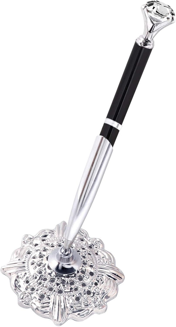 Hollow Round Pen Holder Signing Pen Set, Big Diamond Crystal Pen for Wedding, Graduation Office (Black Ink)