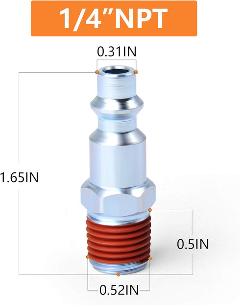 GASHER 1/4-Inch NPT Male Industrial Air Plug - Pneumatic Plugs, 300PSI, Pack of 10