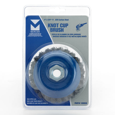 Mercer Industries 189030 - 4" x 5/8"-11 Knot Cup Brush, .020 Carbon Steel Wire for Cleaning