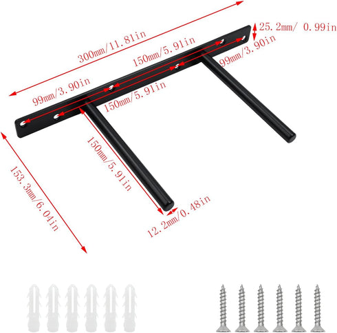 12" 5.9"/150mm Dnyta Heavy Duty Floating Shelf Bracket, Hidden Brackets for Floating Shelves, Invisible Layer Board