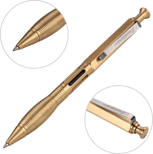 SMOOTHERPRO Solid Brass Wide Grip Click Push Retractable Gel Pen, Compatible with Pilot G2 Refill