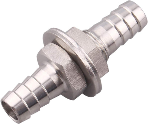 Stainless Steel 3/8" Hose Barb, Hex Bulkhead Straight Fitting, Barbed Thru-Bulk Head