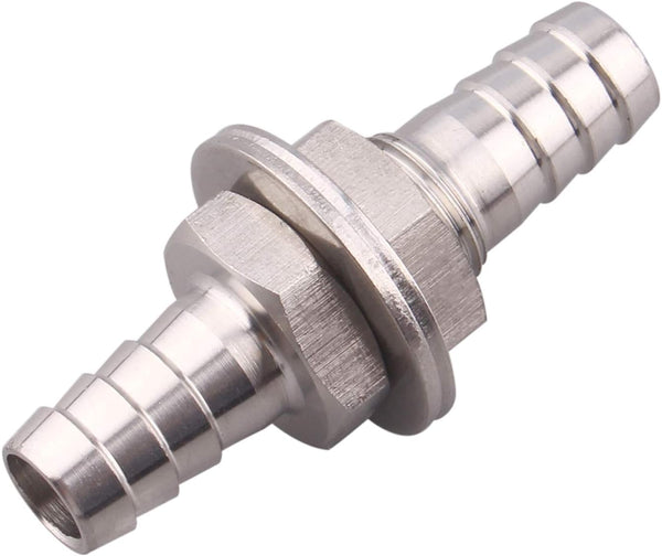 Stainless Steel 3/8" Hose Barb, Hex Bulkhead Straight Fitting, Barbed Thru-Bulk Head