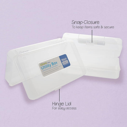 BAZIC Plastic Pencil Case Utility Storage Box, Clear Color, Multi-Purpose Organizer for Pens and Pencils, 4-Pack