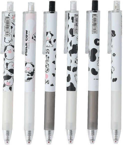 Kawaii 6Pcs 0.5mm Black Ink Retractable Gel Pens - Office School Supplies for Journaling and Notetaking