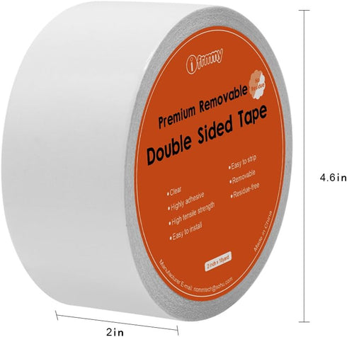 i frmmy Removable Clear Double Sided Sticky Tape, 2 Inches x 20 Yards, No Residue