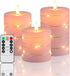 Pink Flameless Candles with String Lights Battery Operated Flickering LED Pillar Candles