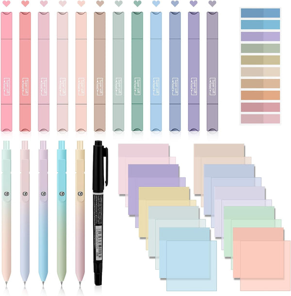 Jutom 29 Pcs Book Annotation Kit, Aesthetic Highlighters, Gel Pens Set, Sticky Notes Tabs, Markers for Office School