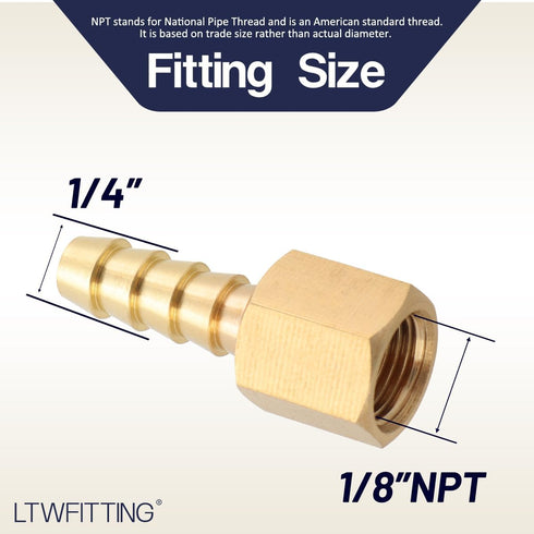 LTWFITTING Brass Coupler Fitting - 1/4-Inch Hose Barb x 1/8-Inch Female NPT Fuel Water (Pack of 5)