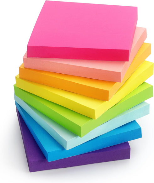 Sticky Notes 3x3 inch, Bright Colors Self-Stick Pads, 8 Pads/Pack, 85 Sheets/Pad, Total 680 Sheets for Office Use