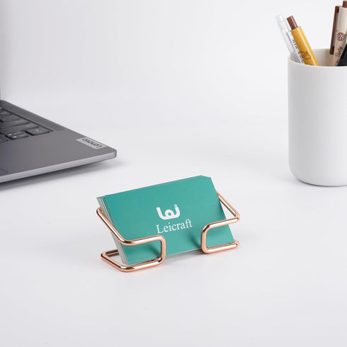 Business Card Holder for Desk, Cute Metal Card Organizer, Office Accessories for Men and Women, Rose Gold