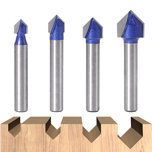 Wolfride 4PCS 90 Degree V Groove Router Bit 1/4-Inch Shank V Cut