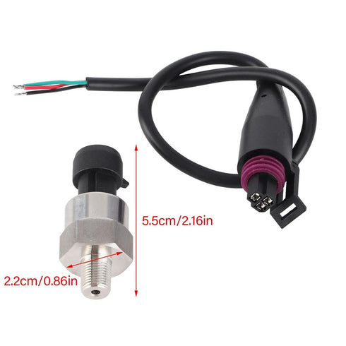 Pressure Transducer Sender Sensor for Oil Fuel Air Water, 1/8" NPT Thread Stainless Steel, 100 PSI