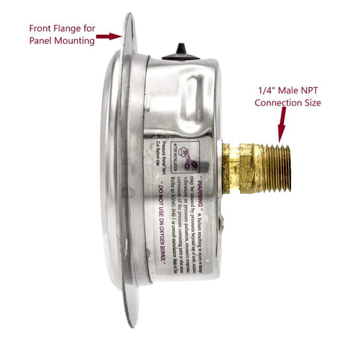 PIC Gauges PRO-204L-254M Panel Mount Glycerin Filled Industrial Pressure Gauge, 2.5" Dial, 0/1000 psi Range