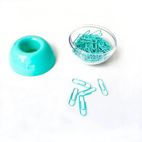 Teal Paper Clips Holder with 100pcs 1.1 inch Mint Green Paper Clips for Office Desk Organizer Accessories by Supfoxer