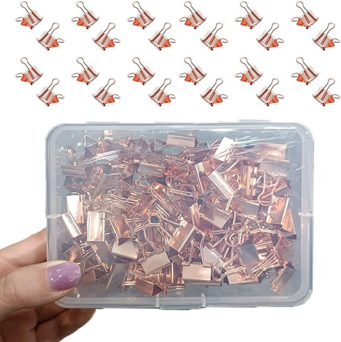 Mini Binder Clips, 120 Pack, 5/8 Inch, Standard 15mm, Rose Gold, Binder Paper Clips with Mini Storage Boxes