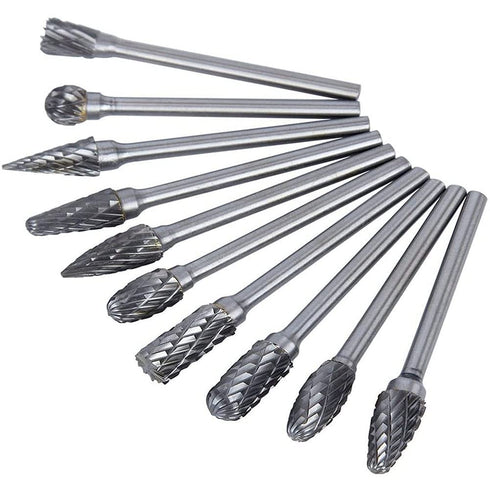 Double Cut Tungsten Carbide Carving Bits, 10 Pcs Rotary Burr Set for DIY Woodworking