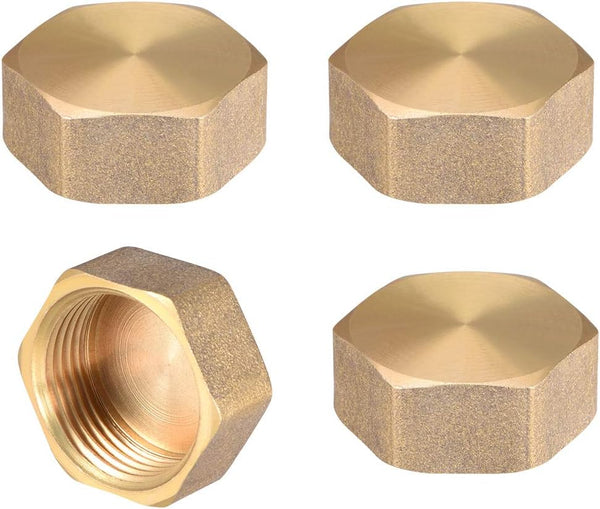 uxcell G3/4 Pipe Fitting Cap - Brass Hex Female Thread Hose Connector for Garden and Outdoor Water Pipes, 4Pcs