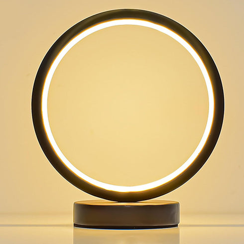 Beufee Circle LED Nightstand Lamp, Compact Bed Stand Lamp LED Warm Light Table Lamp Metal Circle Ring Table Lamp