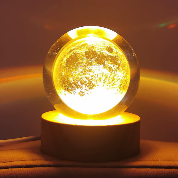 Zabalar 3D Crystal Moon Ball Light with Colorful LED Light Base,Valentine's Day Gift,Color