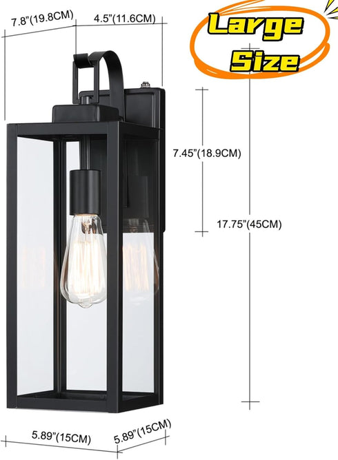 17.75in 1 Pack WISBEAM Large Size Dusk to Dawn Wall Sconce for House, Black Outdoor Wall Lantern, Modern Porch Lights