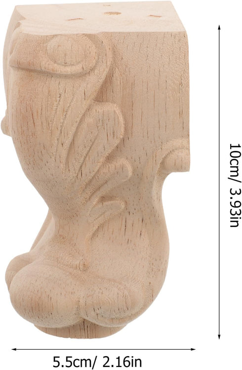 4pcs 10x5.5cm Zerodeko Carved Solid Wood Furniture Legs for Sofa Couch Cabinet Tv Stand, Short Wooden Replacement Legs