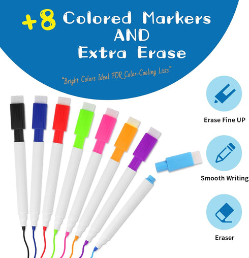 Small Double Sided White Dry Erase Board, 14x11 Inch Mini Board with 8 Markers for Students, Office, Kitchen