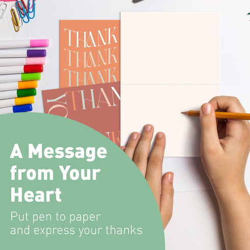 Set 24 S&O Boho Thank You Cards with Envelopes, Blank Decor Sheets for Handwritten Messages, of Greeting notes