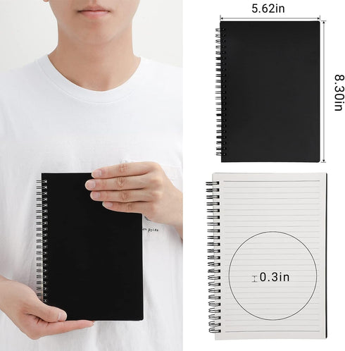 Spiral Notebook Ruled, 4 Pack A5 5.5x8.3” Lined Plastic Flexible Cover Journal Memo Notepad with 80GSM Thick Paper 60 Sheet 120 Pages for Business, Schools, Offices, Students-Black
