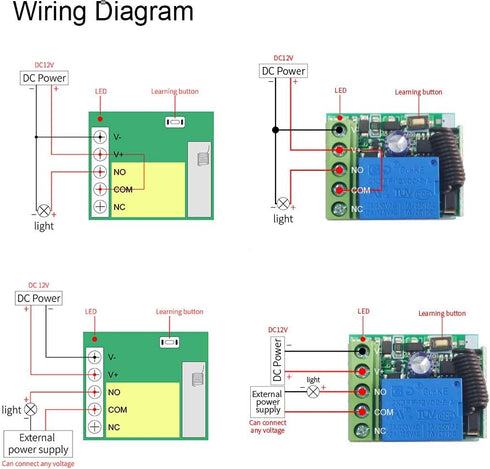 12V 1CH 433Mhz 164ft (1relays) DC RF Wireless Relay Module Remote Control Momentary Switch Transmitter and Receiver