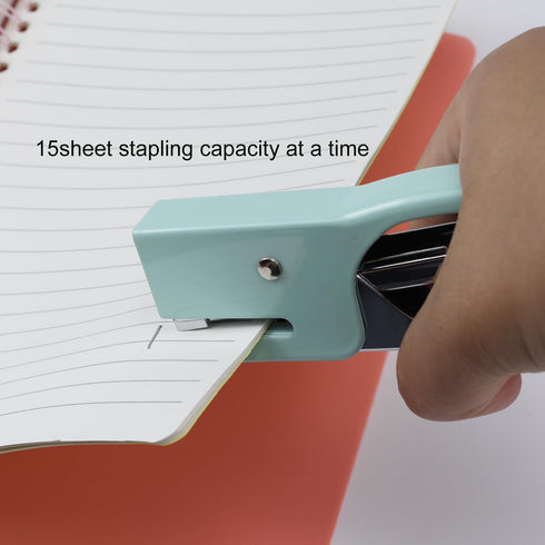 Small Hand-held Stapler Set (Mint Green) with 15 Sheet Capacity, 750Pcs Staples & Staple Remover for Office, School,