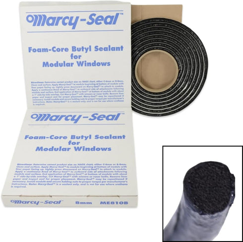 8mm x 10' Foam Core Round Butyl Tape Roll Auto Glass Adhesive Soft Seal by Marcy Adhesives