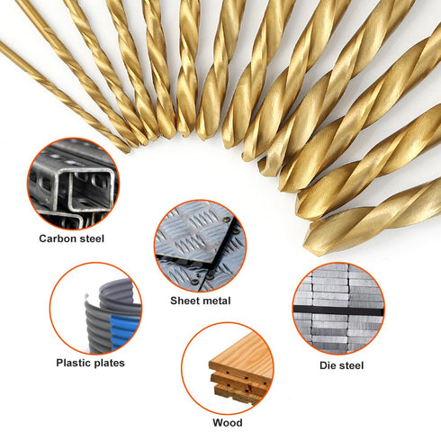 COMOWARE Left Hand Drill Bit Set, 13 Piece M2 HSS with Titanium Nitride Coating, SAE (1/16" - 1/4")