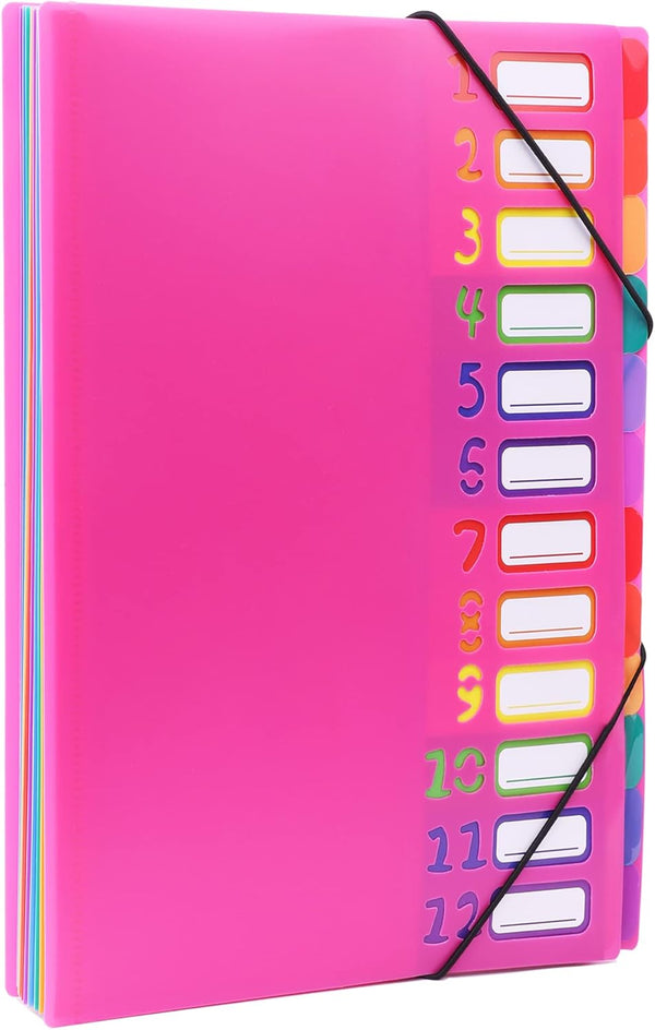Edufun 24 Pockets Expanding File Organizer, Accordion Folder in Rose Pink