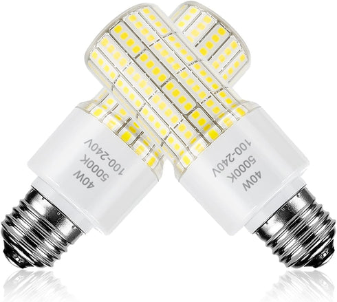 2 Pack 40W LED Light Bulb, 300W Equivalent, 5000 Lumens, 5000K Daylight White, E26/E27 Base for Indoor Outdoor