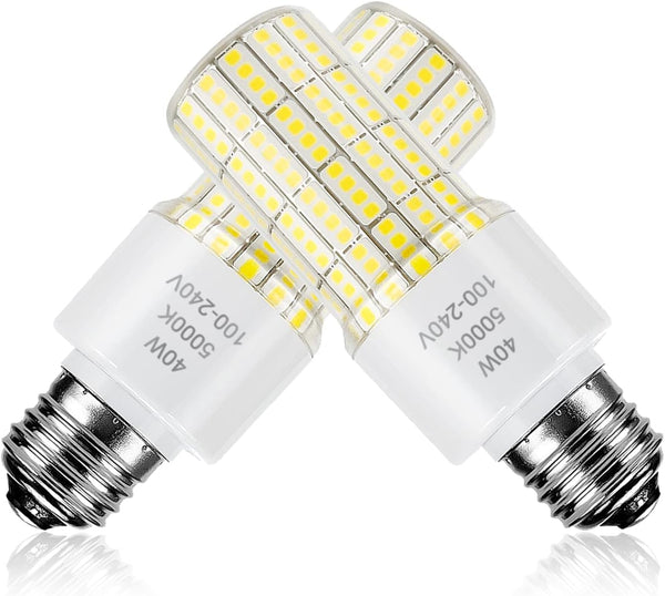 2 Pack 40W LED Light Bulb, 300W Equivalent, 5000 Lumens, 5000K Daylight White, E26/E27 Base for Indoor Outdoor