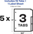 Avery 3-Tab Dividers for 3 Ring Binder, Easy Print & Apply Clear Label Strip, 5 Sets, 11435