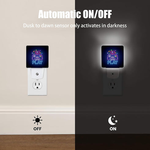 Game Neon Night Light, Let's Play Game Night Lights Plug into Wall Decor for Bedroom, Bathroom, Hallway, Kitchen, Dusk