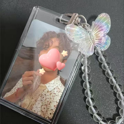 Photocard Holder Keychain, Clear Acrylic Butterfly Kpop Photo Card Holder, Cute Badge Holder for Card Collection