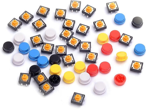 25Pcs Momentary Tact Tactile Push Button Switch 12x12x7.3mm Micro Switch 4 Pins SMD PCB with Cap for Arduino (Pack of