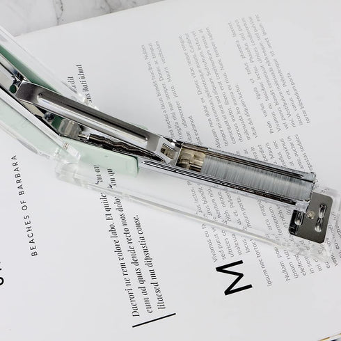 Mint Green Desk Stapler, Large Capacity Non-Slip Clear Acrylic Body, No-Jam Desktop Stapling Tools for Office Home