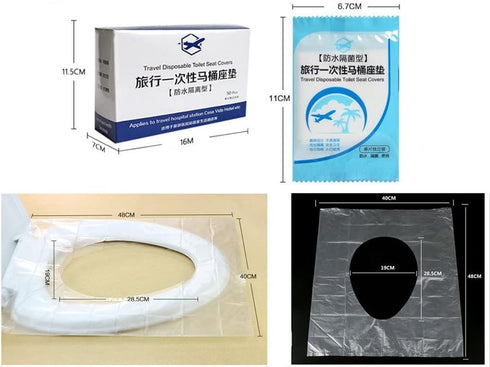XICHEN Pack 50PCS 40cmx48cm - Pocket Size Disposable Plastic Toilet Seat Covers Travel Individually Wrapped