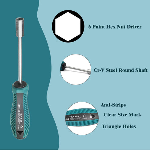 Utoolmart Socket Wrench Screwdriver, 5.5mm Non-Magnetic Tip Hex Nut Driver with 75mm Cr-V Steel Round Shaft