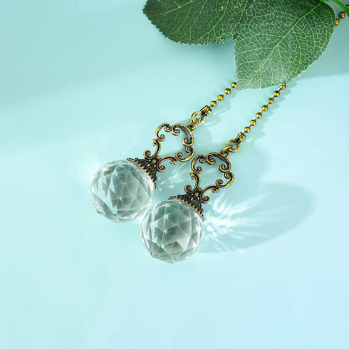 2001 Set 2 LONGSHENG - SINCE - of Vintage-Style Clear Fan Pull Ceiling Fan Chain Pulls Crystal Prism Ball