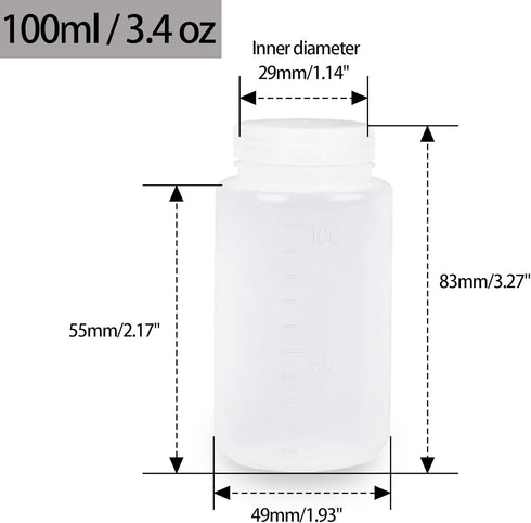100ml/3.4oz Plastic Bottles Lab Chemical Reagent Bottle - Wide Mouth, Secure Sample Sealing, Liquid Storage Container 10 Pcs by LEPEVNEY
