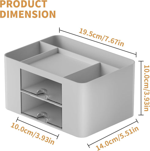 Marbrasse Pen Organizer with 2 Drawers, Multi-Functional Desk Holder with 5 Compartments for Office Art Supplies