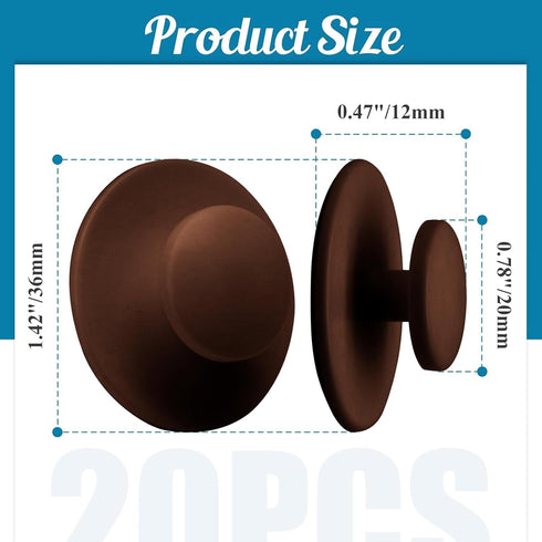 20 Pcs Coffee Color Self-Stick Kitchen Cabinet Knobs, Mini Adhesive Drawer Pulls for Cabinet, Dresser, Drawer
