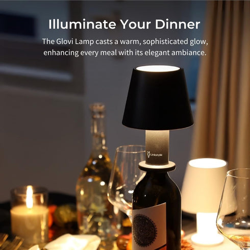 Dimmable VINOWAKE Glovi Premium Wine Bottle Lamp by LINKSTYLE White Lights, Rechargeable & Waterproof, Indoor/Outdoor