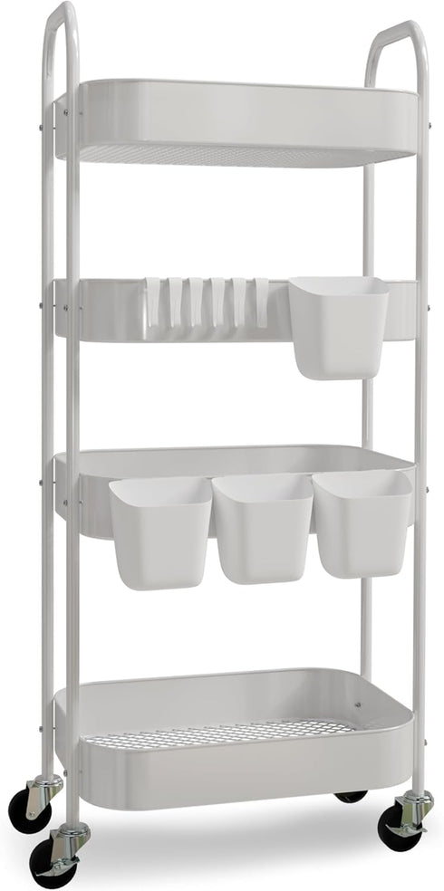 Ytmshisan 4-Tier Metal Rolling Cart with Wheels, Storage Utility Organizer Cart for Kitchen,