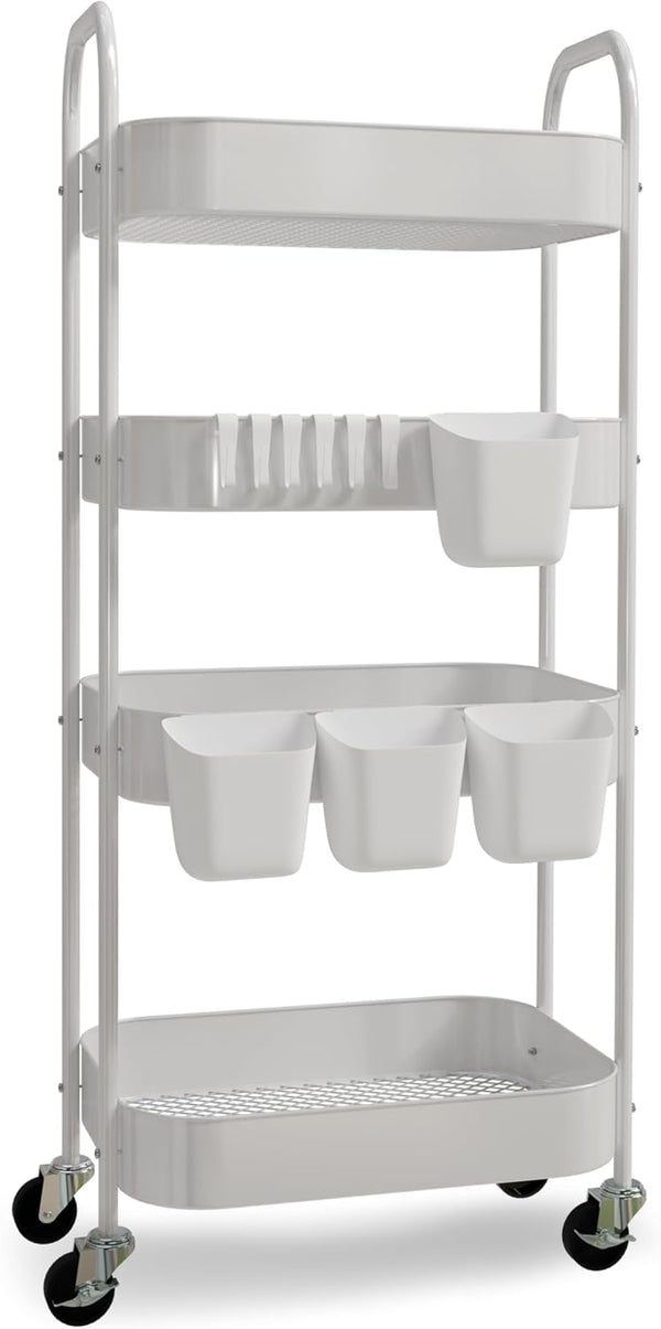 Ytmshisan 4-Tier Metal Rolling Cart with Wheels, Storage Utility Organizer Cart for Kitchen,
